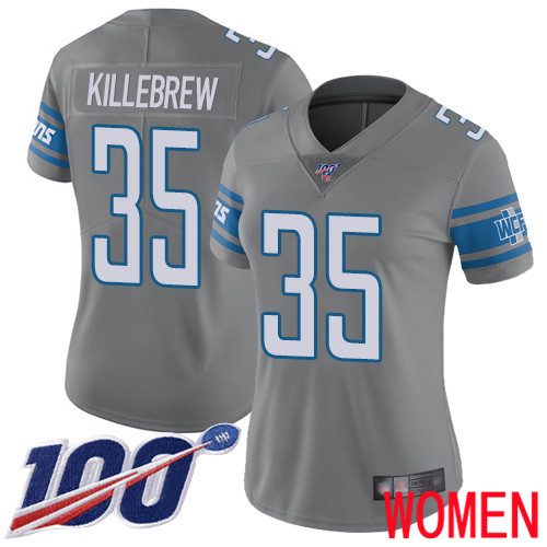 Detroit Lions Limited Steel Women Miles Killebrew Jersey NFL Football #35 100th Season Rush Vapor Untouchable->women nfl jersey->Women Jersey